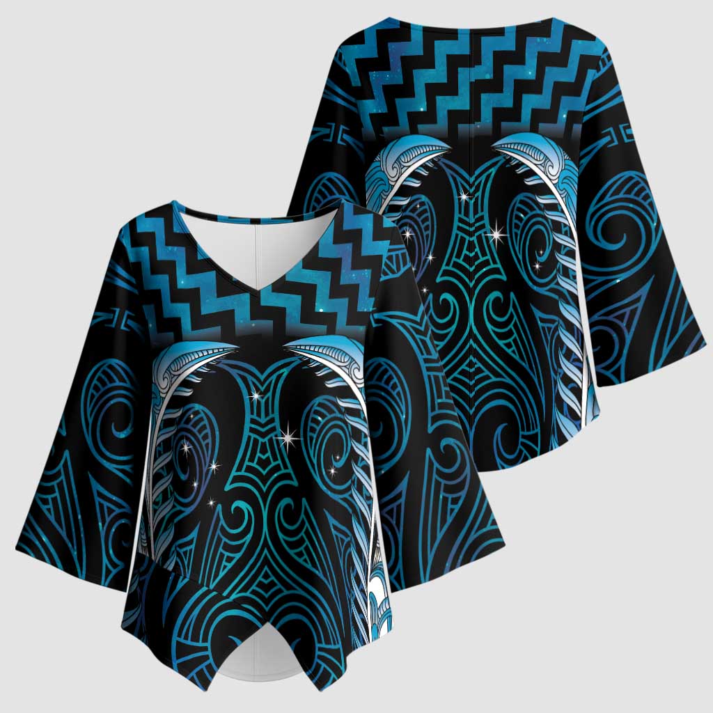 Blue Matariki New Zealand Kimono Sleeve Blouse Maori Poutama Galaxy Vibes - Aussie Hoodie