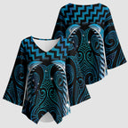 Blue Matariki New Zealand Kimono Sleeve Blouse Maori Poutama Galaxy Vibes - Aussie Hoodie