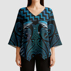 Blue Matariki New Zealand Kimono Sleeve Blouse Maori Poutama Galaxy Vibes - Aussie Hoodie