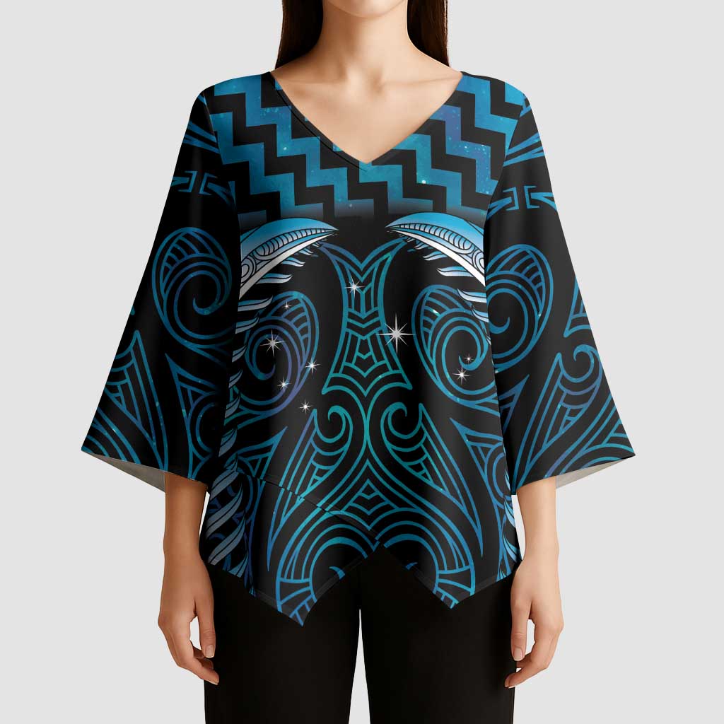 Blue Matariki New Zealand Kimono Sleeve Blouse Maori Poutama Galaxy Vibes - Aussie Hoodie