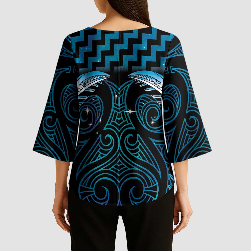 Blue Matariki New Zealand Kimono Sleeve Blouse Maori Poutama Galaxy Vibes - Aussie Hoodie