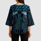 Blue Matariki New Zealand Kimono Sleeve Blouse Maori Poutama Galaxy Vibes - Aussie Hoodie