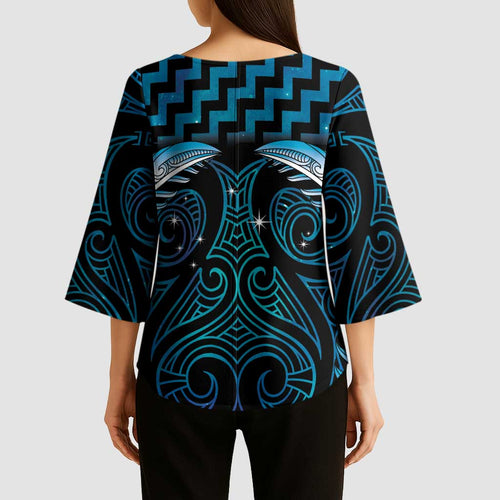 Blue Matariki New Zealand Kimono Sleeve Blouse Maori Poutama Galaxy Vibes - Aussie Hoodie