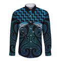 Blue Matariki New Zealand Long Sleeve Button Shirt Maori Poutama Galaxy Vibes