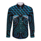 Blue Matariki New Zealand Long Sleeve Button Shirt Maori Poutama Galaxy Vibes