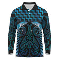 Blue Matariki New Zealand Long Sleeve Polo Shirt Maori Poutama Galaxy Vibes