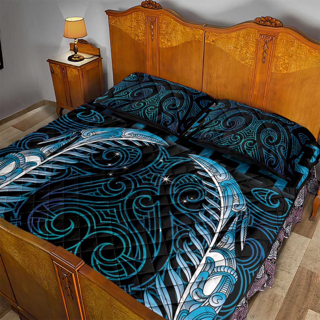 Blue Matariki New Zealand Quilt Bed Set Maori Poutama Galaxy Vibes