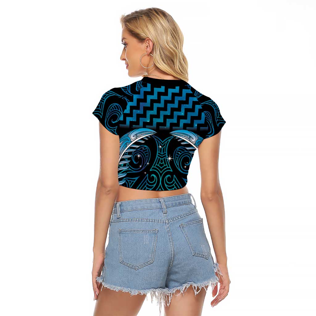 Blue Matariki New Zealand Raglan Cropped T Shirt Maori Poutama Galaxy Vibes