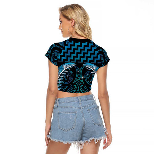 Blue Matariki New Zealand Raglan Cropped T Shirt Maori Poutama Galaxy Vibes