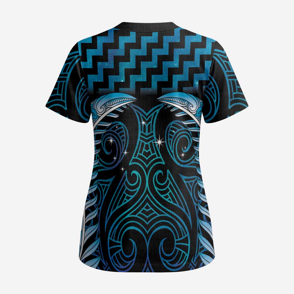 Blue Matariki New Zealand Scrub Top Maori Poutama Galaxy Vibes - Aussie Hoodie