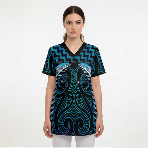 Blue Matariki New Zealand Scrub Top Maori Poutama Galaxy Vibes - Aussie Hoodie