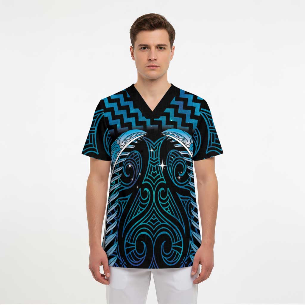 Blue Matariki New Zealand Scrub Top Maori Poutama Galaxy Vibes - Aussie Hoodie