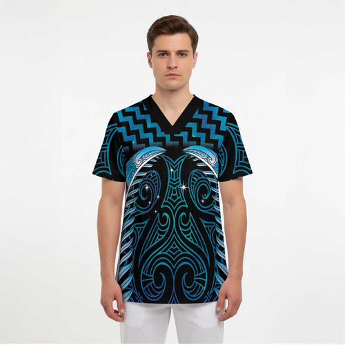 Blue Matariki New Zealand Scrub Top Maori Poutama Galaxy Vibes - Aussie Hoodie