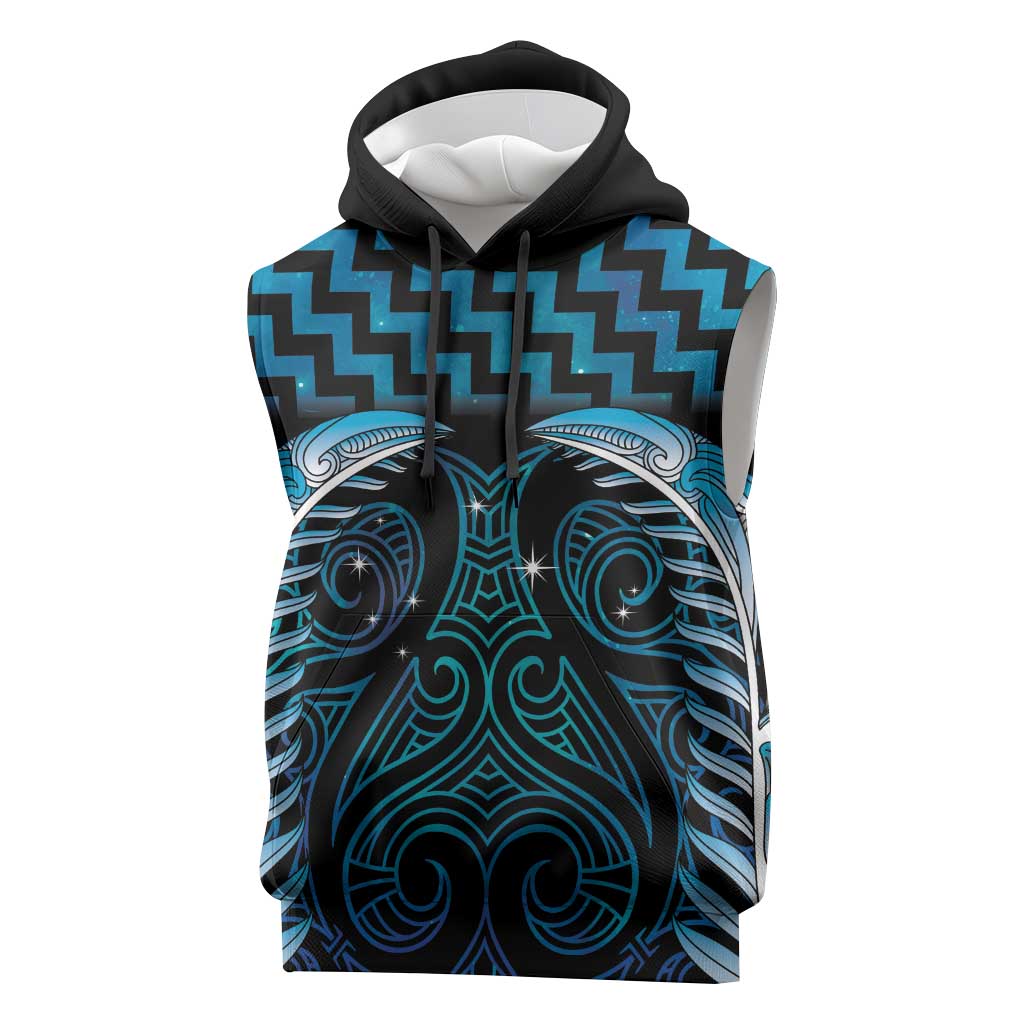 Blue Matariki New Zealand Sleeveless Hoodie Maori Poutama Galaxy Vibes - Aussie Hoodie