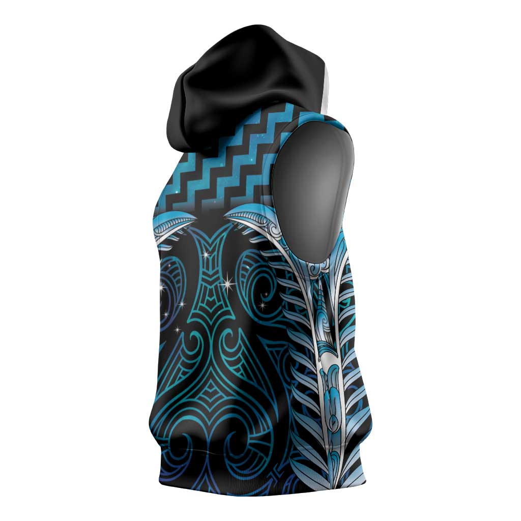 Blue Matariki New Zealand Sleeveless Hoodie Maori Poutama Galaxy Vibes - Aussie Hoodie
