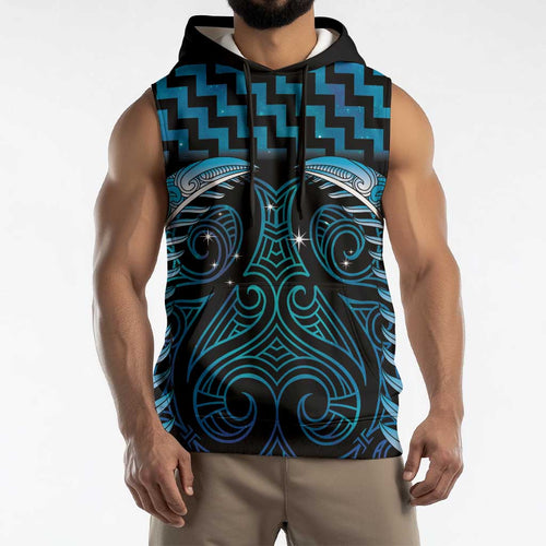 Blue Matariki New Zealand Sleeveless Hoodie Maori Poutama Galaxy Vibes - Aussie Hoodie