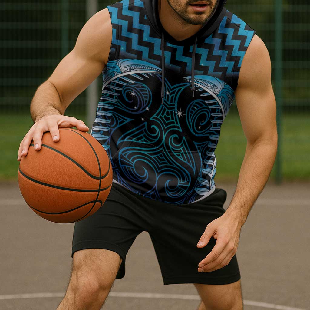 Blue Matariki New Zealand Sleeveless Hoodie Maori Poutama Galaxy Vibes - Aussie Hoodie