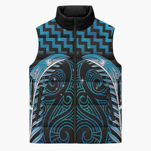 Blue Matariki New Zealand Sleeveless Puffer Jacket Maori Poutama Galaxy Vibes - Aussie Hoodie