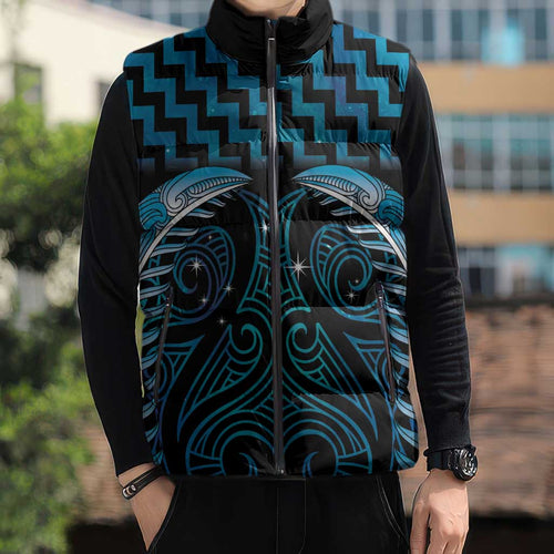 Blue Matariki New Zealand Sleeveless Puffer Jacket Maori Poutama Galaxy Vibes - Aussie Hoodie