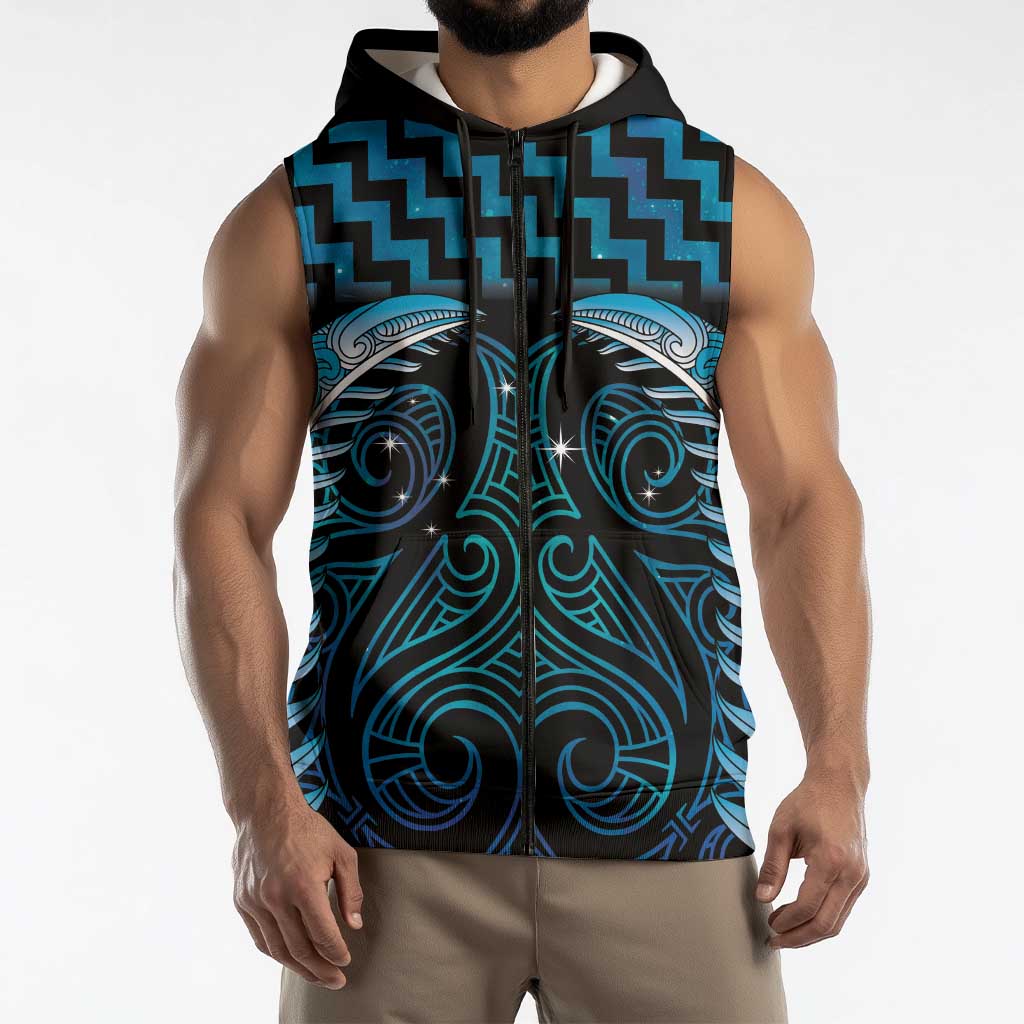 Blue Matariki New Zealand Sleeveless Zip Hoodie Maori Poutama Galaxy Vibes LT14