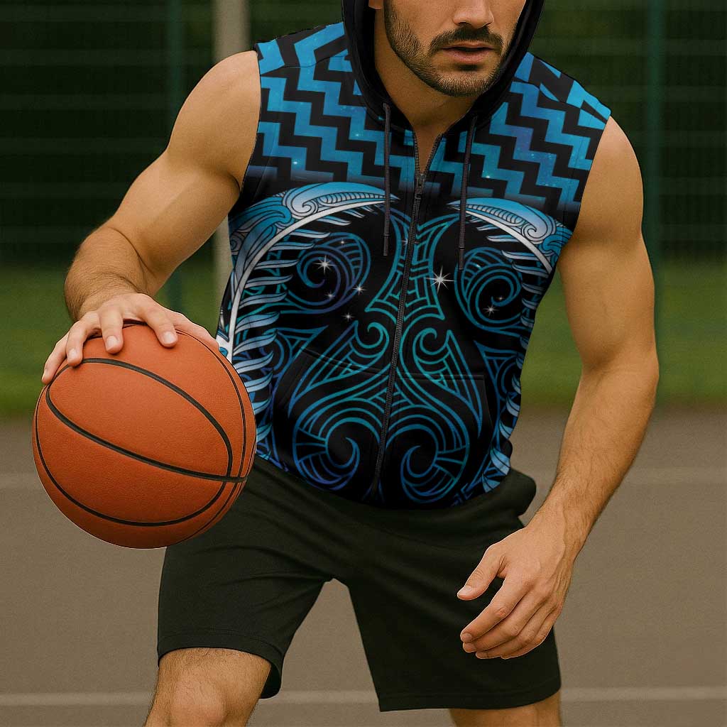 Blue Matariki New Zealand Sleeveless Zip Hoodie Maori Poutama Galaxy Vibes LT14
