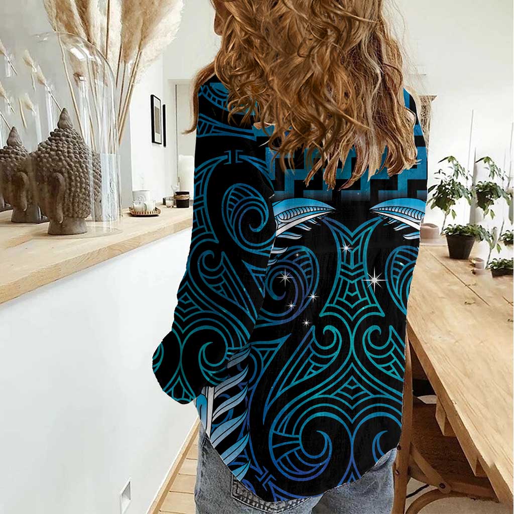 Blue Matariki New Zealand Women Casual Shirt Maori Poutama Galaxy Vibes