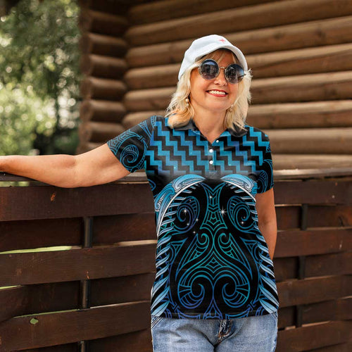 Blue Matariki New Zealand Women Polo Shirt Maori Poutama Galaxy Vibes