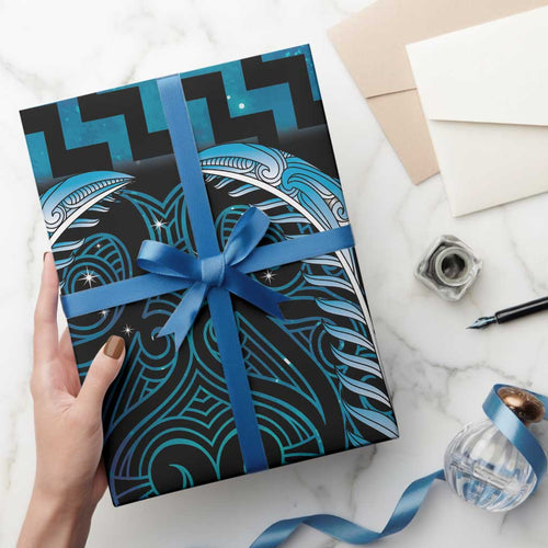 Blue Matariki New Zealand Wrapping Paper Maori Poutama Galaxy Vibes - Aussie Hoodie