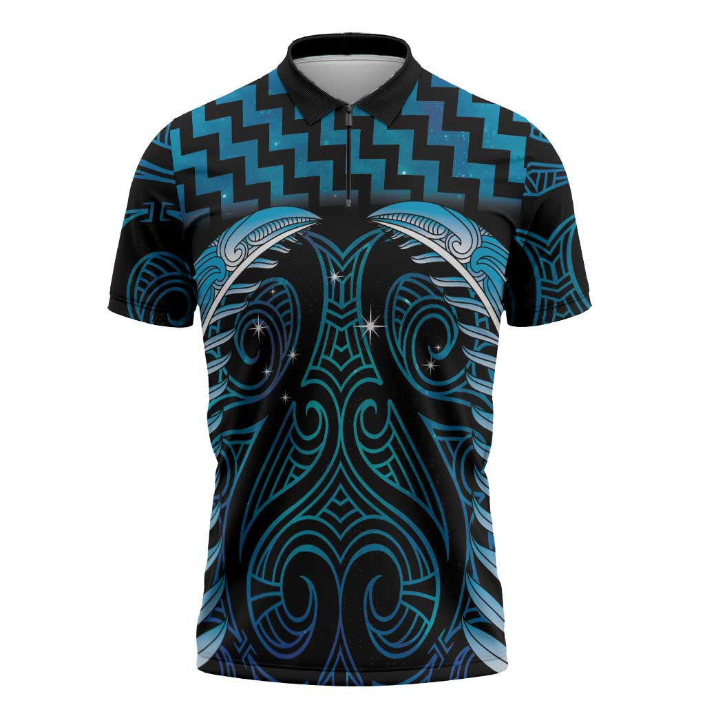 Blue Matariki New Zealand Zipper Polo Shirt Maori Poutama Galaxy Vibes - Aussie Hoodie