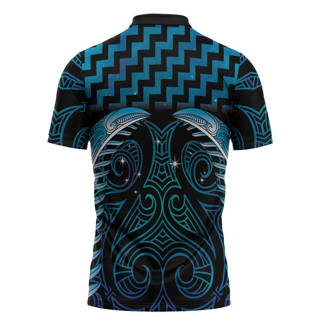 Blue Matariki New Zealand Zipper Polo Shirt Maori Poutama Galaxy Vibes - Aussie Hoodie