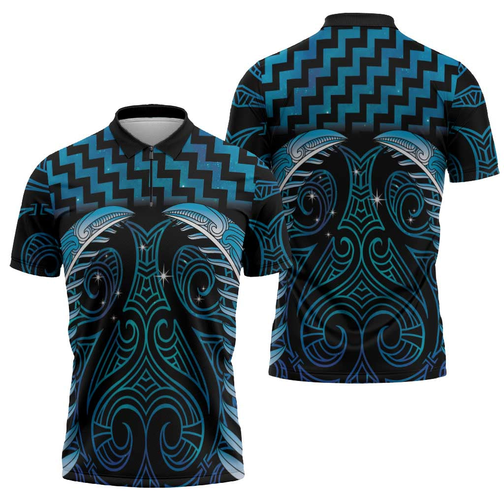 Blue Matariki New Zealand Zipper Polo Shirt Maori Poutama Galaxy Vibes - Aussie Hoodie