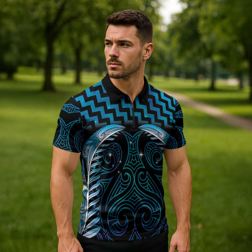 Blue Matariki New Zealand Zipper Polo Shirt Maori Poutama Galaxy Vibes - Aussie Hoodie
