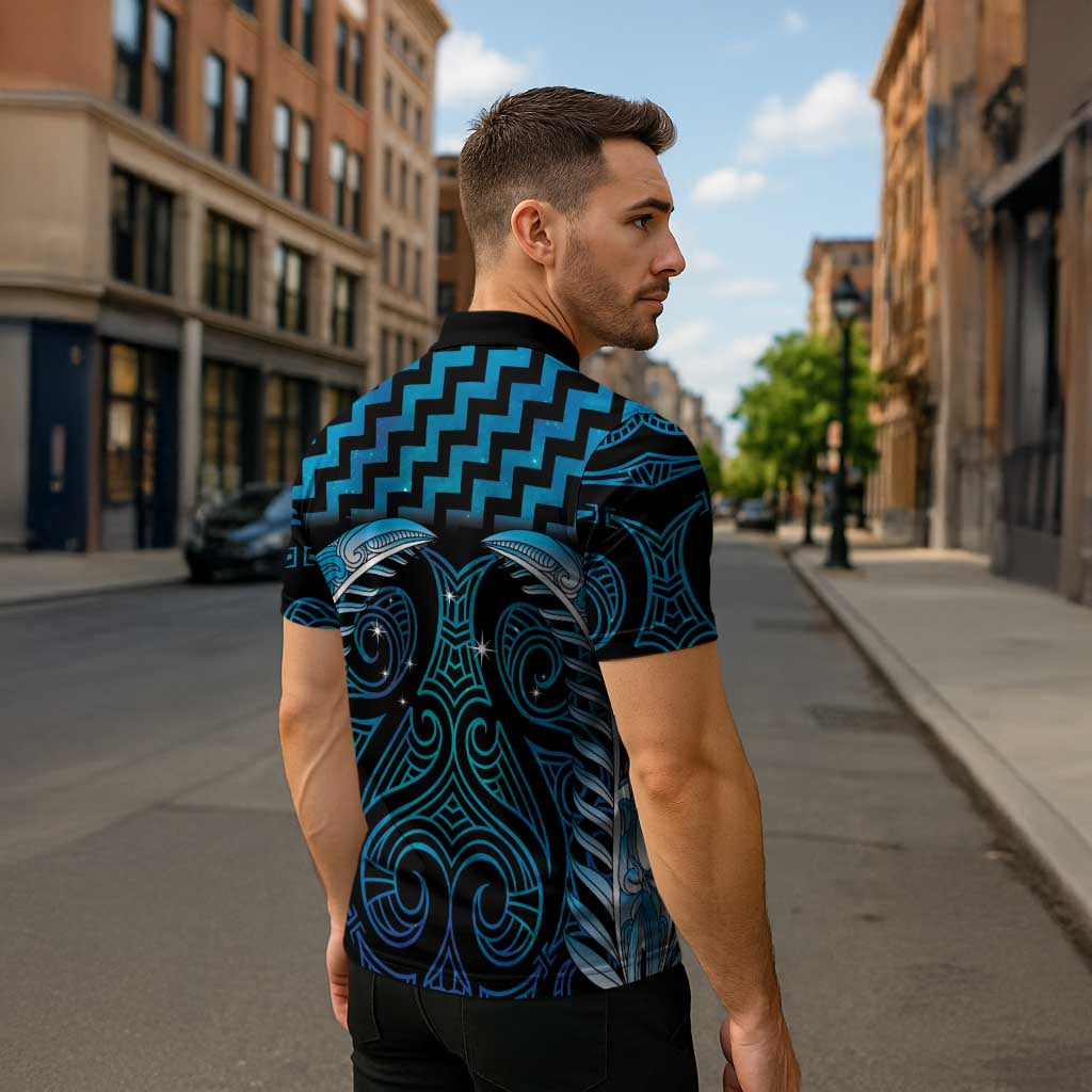 Blue Matariki New Zealand Zipper Polo Shirt Maori Poutama Galaxy Vibes - Aussie Hoodie