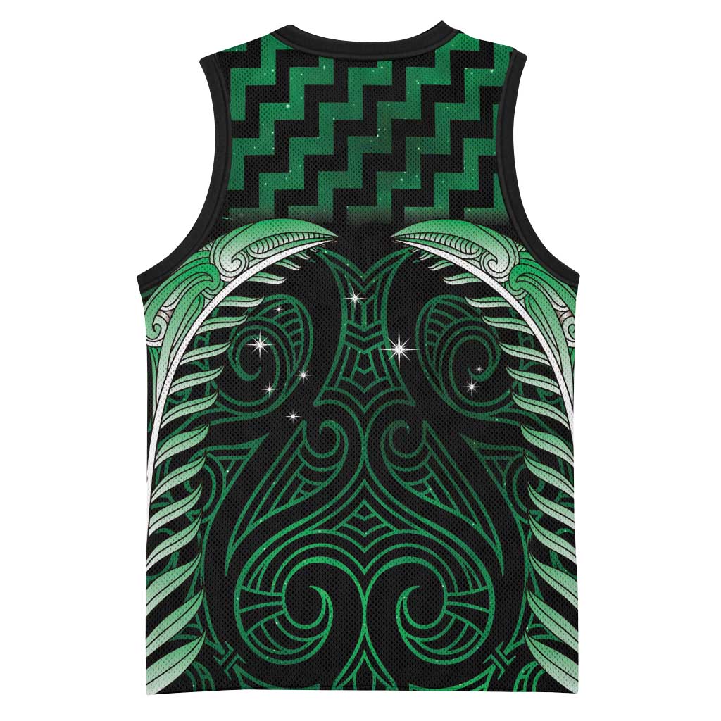 Green Matariki New Zealand Basketball Jersey Maori Poutama Galaxy Vibes - Aussie Hoodie