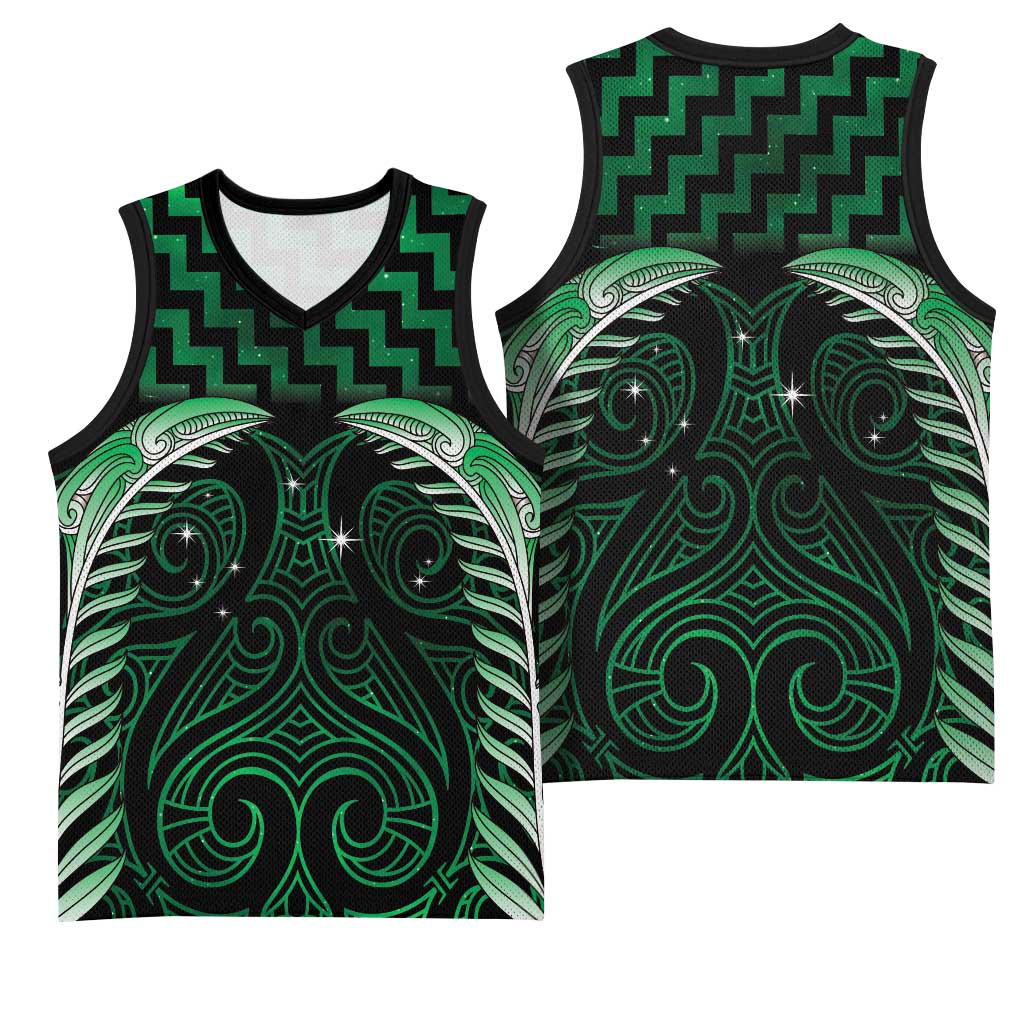 Green Matariki New Zealand Basketball Jersey Maori Poutama Galaxy Vibes - Aussie Hoodie