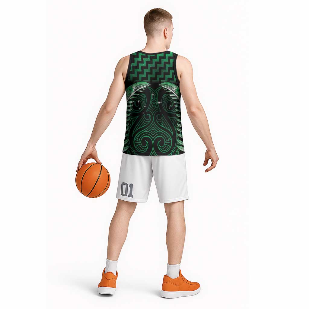 Green Matariki New Zealand Basketball Jersey Maori Poutama Galaxy Vibes - Aussie Hoodie