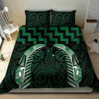 Green Matariki New Zealand Bedding Set Maori Poutama Galaxy Vibes