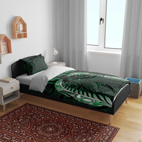 Green Matariki New Zealand Bedding Set Maori Poutama Galaxy Vibes