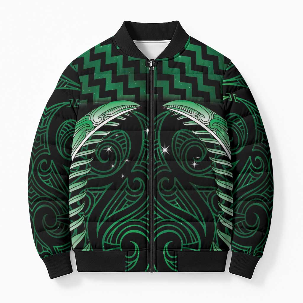 Green Matariki New Zealand Bomber Puffer Jacket Maori Poutama Galaxy Vibes - Aussie Hoodie