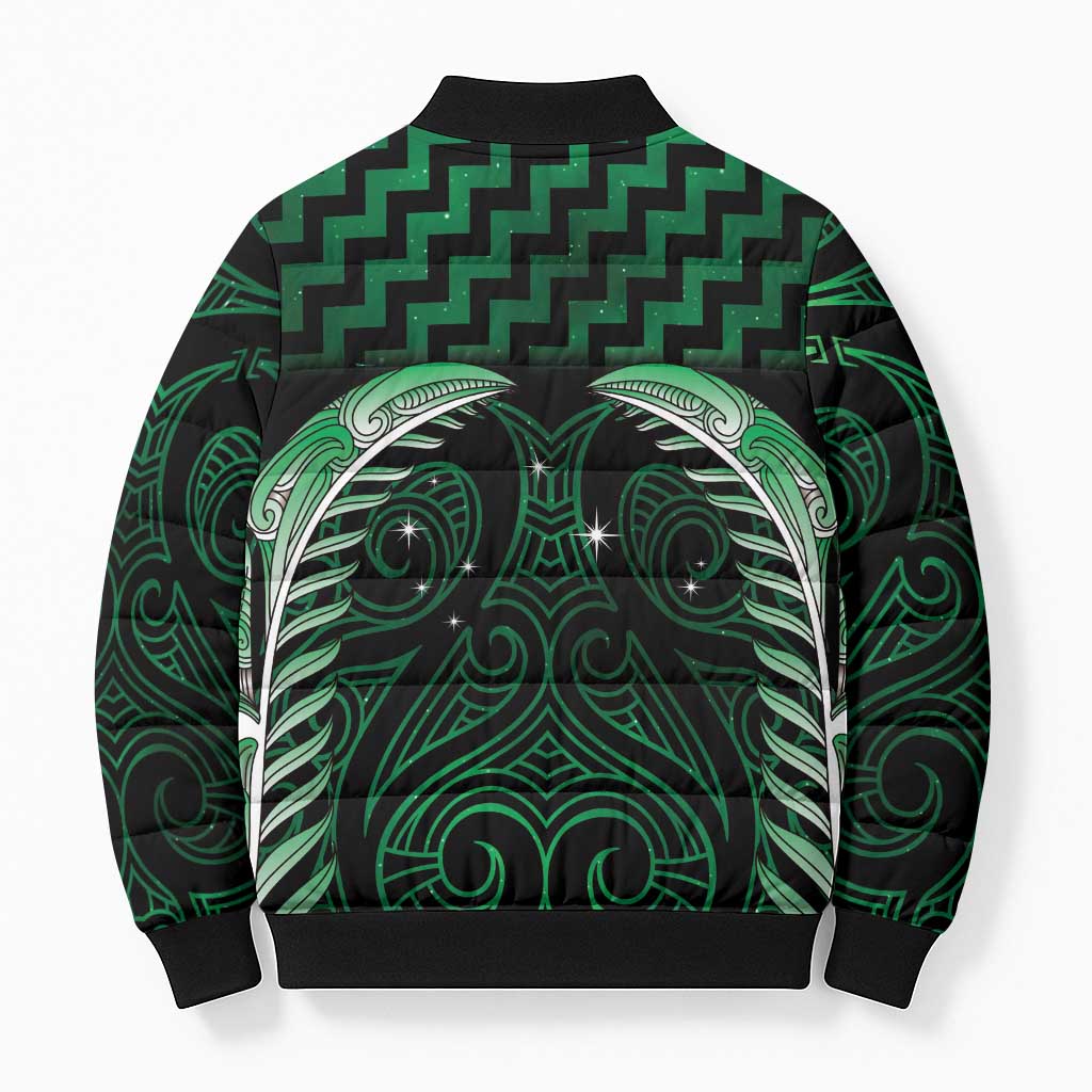 Green Matariki New Zealand Bomber Puffer Jacket Maori Poutama Galaxy Vibes - Aussie Hoodie
