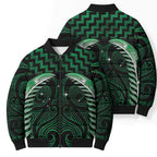 Green Matariki New Zealand Bomber Puffer Jacket Maori Poutama Galaxy Vibes - Aussie Hoodie