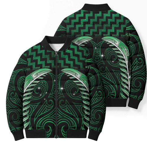 Green Matariki New Zealand Bomber Puffer Jacket Maori Poutama Galaxy Vibes - Aussie Hoodie
