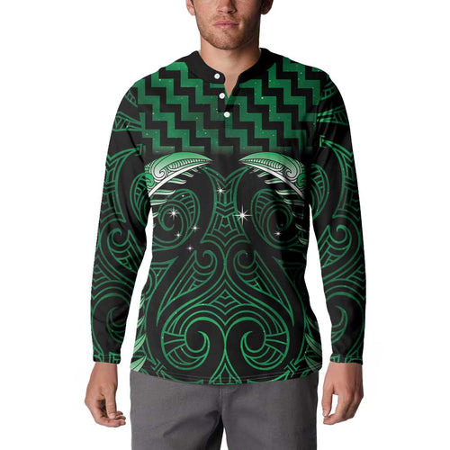 Green Matariki New Zealand Button Sweatshirt Maori Poutama Galaxy Vibes