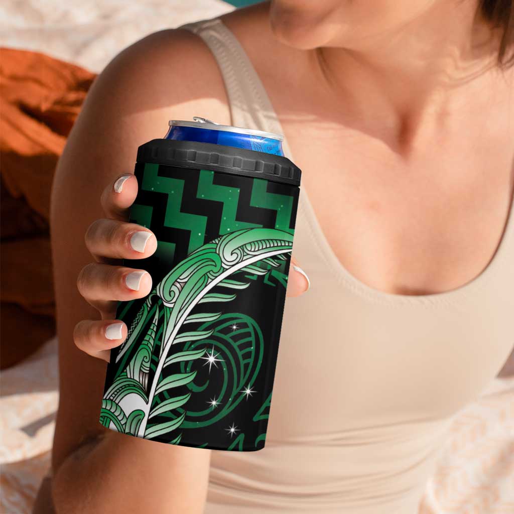 Green Matariki New Zealand 4 in 1 Can Cooler Tumbler Maori Poutama Galaxy Vibes