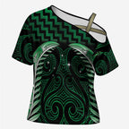 Green Matariki New Zealand Cross Shoulder Shirt Maori Poutama Galaxy Vibes - Aussie Hoodie
