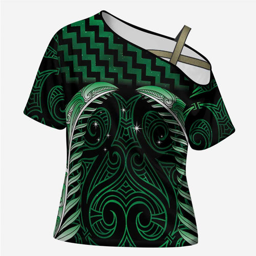 Green Matariki New Zealand Cross Shoulder Shirt Maori Poutama Galaxy Vibes - Aussie Hoodie