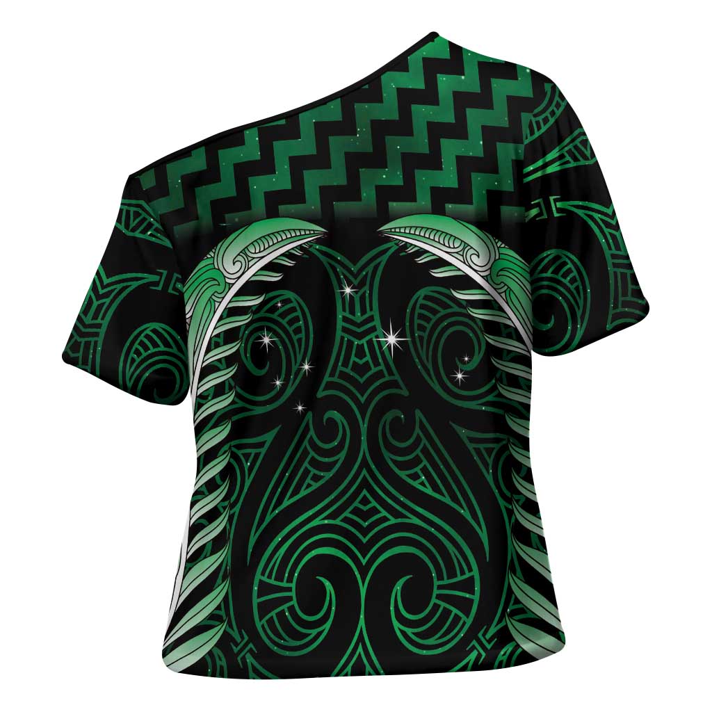 Green Matariki New Zealand Cross Shoulder Shirt Maori Poutama Galaxy Vibes - Aussie Hoodie