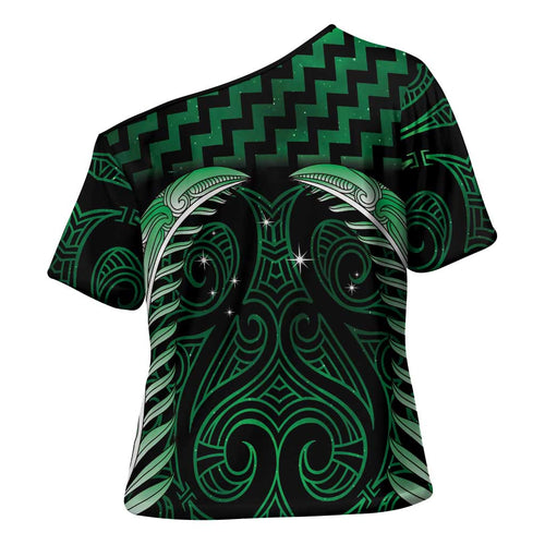 Green Matariki New Zealand Cross Shoulder Shirt Maori Poutama Galaxy Vibes - Aussie Hoodie