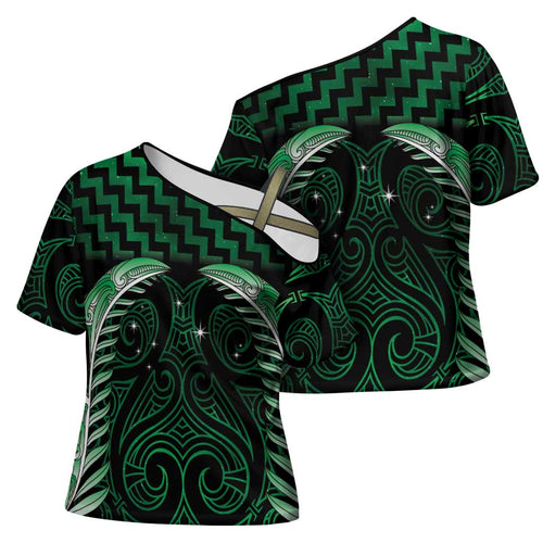 Green Matariki New Zealand Cross Shoulder Shirt Maori Poutama Galaxy Vibes - Aussie Hoodie