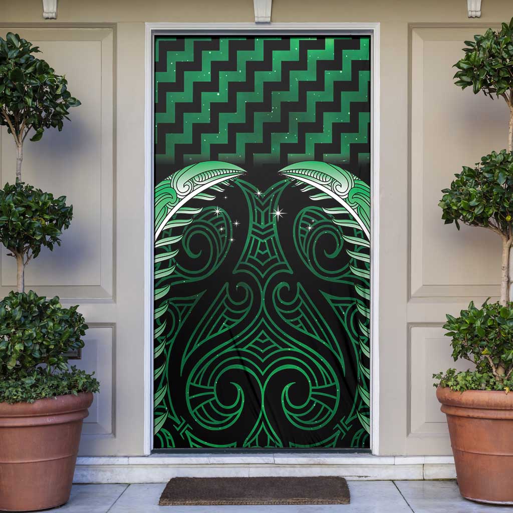 Green Matariki New Zealand Door Cover Maori Poutama Galaxy Vibes - Aussie Hoodie